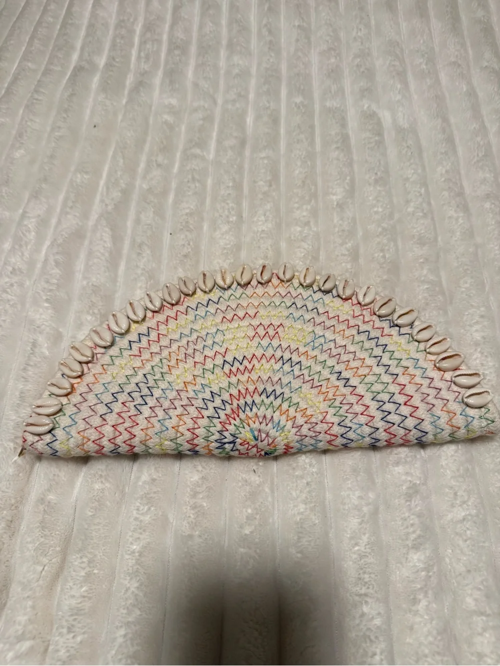 Multicolor Chevron Half-Moon Clutch with Shell Accent